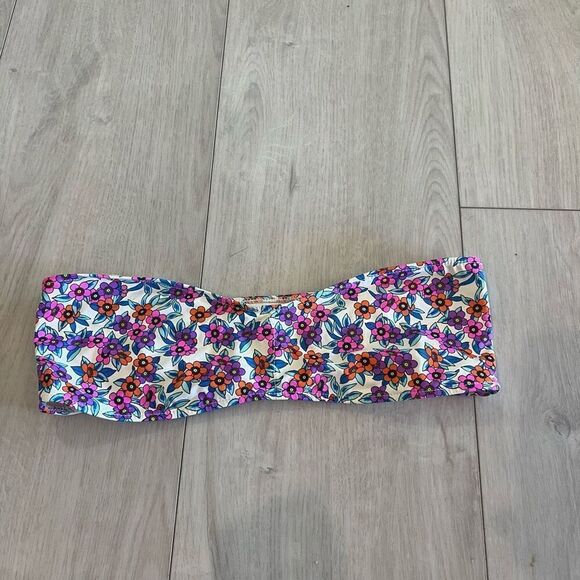 Frankie's Bikinis Floral Cinched Strapless Bandeau Bikini Top size L - Picture 2 of 8